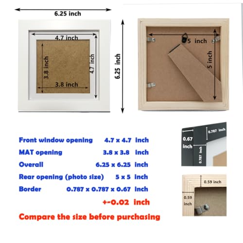 ZXT-parts 5x5 Picture Frames with 4x4 Opening Mat. Set of 2. 5x5 White Square Photo Frame. Solid Wood, Plastic Panel, The Tabletop or The Wall.2 Pack. - size: 5x5 with 4x4 Mat