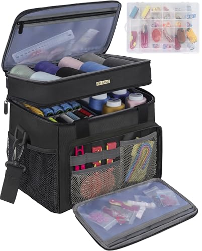 Sewing Organizer Bag with Removable Tray & Double-Layer - color: Black