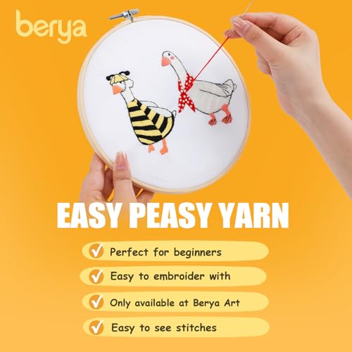 Embroidery Kit for Adult Beginners, Bee Goose Embroidery Kit with Step-by-Step Instructions and Video,Printed Cloth,7.87" Hoop, Display Stand,Color Threads,Threader & Needles for Craft Lover(BED003) - color: Yellow and black bee goose + white goose
