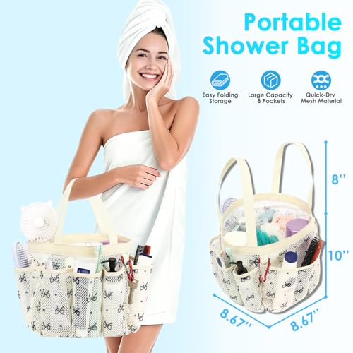 Fammart Mesh Shower Caddy Portable for College Dorm Room Essentials, Odorless Polyester Large Shower Tote Bag with Dual Handles, 8-Pocket Quick-Dry Toiletry Organizer for Travel, Beach, Camping, Gym - color: Multiple Pockets, 1 Pack - Black Butterfly