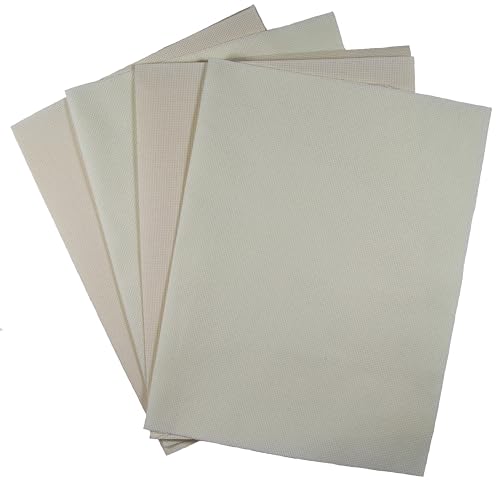 KCS 4/6 pc of 12" x 18" (30cmx45cm) 18CT Counted Cotton Aida Cloth Cross Stitch Fabric (4 pc, Antique White+Cream) - color: Antique White+cream, size: 4 pc