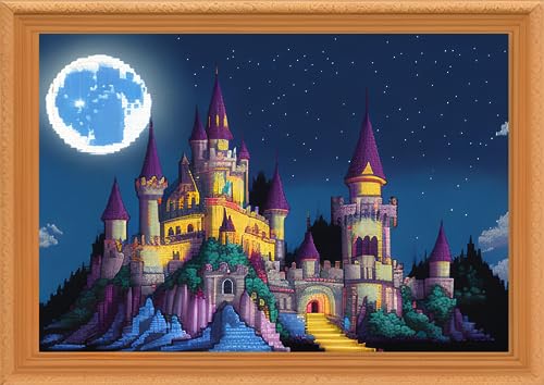 Redxing Stamped Cross Stitch Kits Embroidery kit for Beginners Adults Full Range of Embroidery Patterns Starter Kits DIY Printed Cross Stitch Kits Needlepoint Kits 11CT-Moonlight Castle 15.7x19.7 inch - color: Style 01