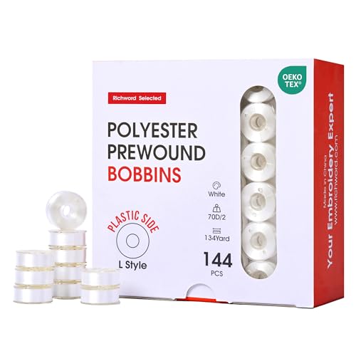 Poolin Size L (SA155) Prewound Bobbins Plastic Sided Bobbin Thread - color: white-70D