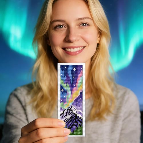 ACRNIGHEET 6PCS Cross Stitch Bookmark Kits for Beginners Colorful Aurora - style: Landscape Patterns 6