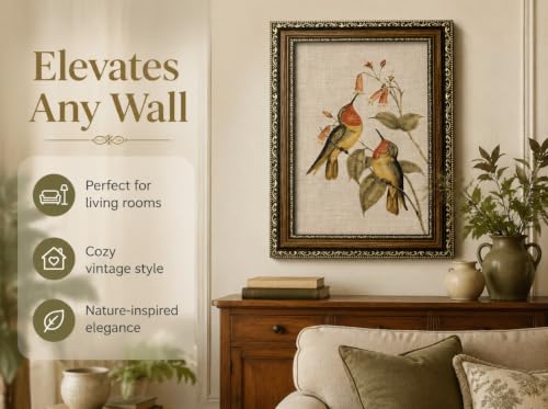 PZBPIUY Hummingbird Floral Framed Wall Art, Vintage Bird Flower Prints - color: Hummingbird, size: 11"L x 9"W