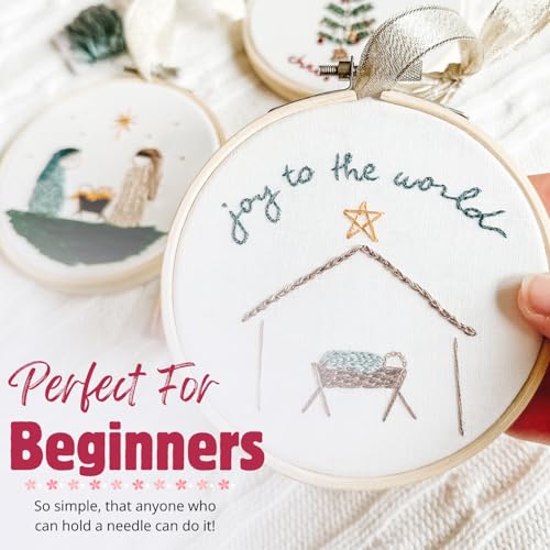 Elly & Grace Christian Embroidery Kit with Embroidery Hoop, Easy Embroidery Kit for Beginners and Adults, Full Embroidery Hoop Kit with Needles and Thread Included (Joy to The World) - style: Joy to The World