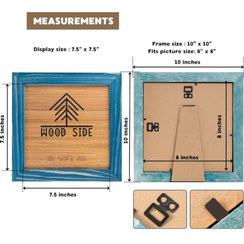 Rustic Wooden Square Picture Frames 8x8 - Set of 2-100% Natural Farmhouse Washed Barn Wood with Real Glass for Wall Mounting and Tabletop Photo Frame - Navy Blue - color: Navy Blue