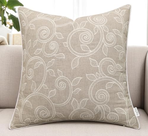 Scroll Vine Embroidered 18x18 Throw Pillow Cover, Natural - color: Natural-maurice Scroll, size: 18" x 18" (Pack of 1)