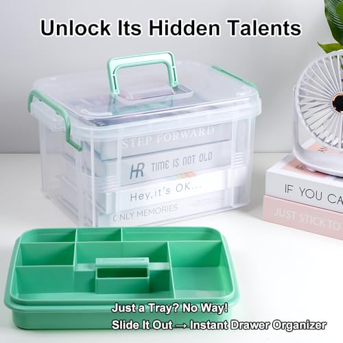 2-Tier Medicine Organizer - Plastic Portable Storage Box with Handle Green - color: Green
