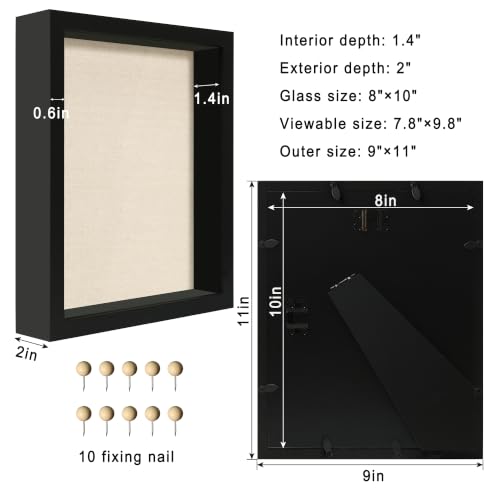 8x10 Shadow Box Frame with Tempered Glass,Black Wooden Memory Shadow Box Display Case with Soft Linen Back for Wall or Tabletop Display - color: Black, size: 8x10