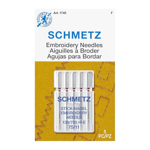 SCHMETZ Embroidery Sewing Machine Needles - Precision Needles, Size 75/11, 5-Needle Cards, Pack of 1 - style: 1 Card (5 Needles)