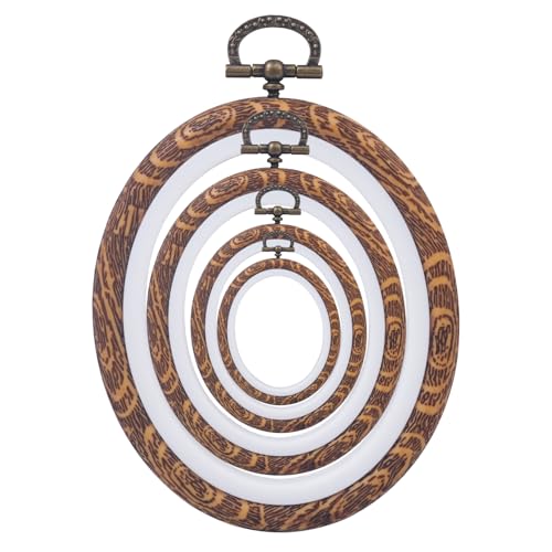 4 Pcs Embroidery Hoop Set, Imitated Wood Oval Frames for Crafts
