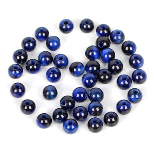 AD Beads Natural Gemstone 8mm Round Loose Beads Big Hole 2.5mm Sized 40pcs (Sapphire Tiger's Eye) - color: Sapphire tiger's eye