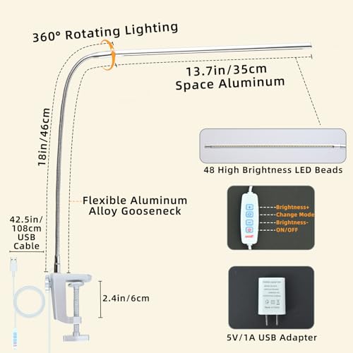 Space Aluminum LED Desk Lamp with Clamp Reading Study Desk Light