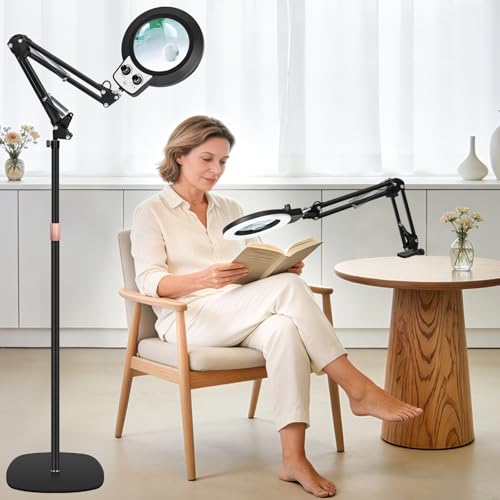 KIRKAS Magnifying Floor Lamp, 12X 30X 11.2in Stable Base Magnifier Black - color: Black, size: 12X 30X 11.2inch