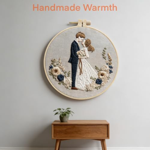 HCANPER Sweet Couple Embroidery Starter Kit, Valentine's Day Gifts，DIY Needle Punch Kit, Punch Needle Kits for Beginners,Include Pre-Printed Fabric,Tools,Embroidery Hoop,Threads. (One) - color: One