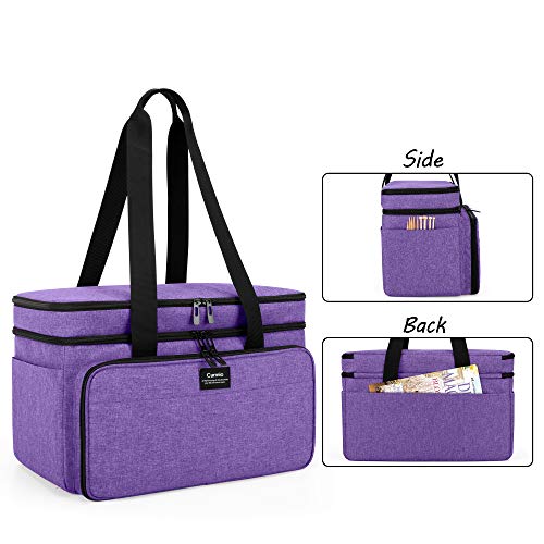 CURMIO Double-Layer Knitting Tote Bag, Yarn Storage for Crafts, Purple - color: purple