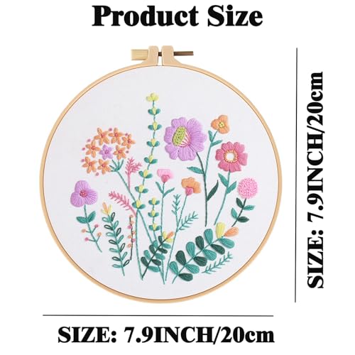 GLTAYLMY 3 Pack Embroidery Starter Kit for Beginners Stamped Cross Stitch Kits with Cute Flowers and Plants Patterns with 1 Embroidery Hoop and Color Threads for Adults - color: FEKOW