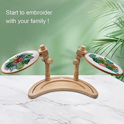 Adjustable Embroidery Hoop Stand – Rotatable Wooden Cross Stitch, Needlepoint & Punch Needle Holder for DIY Sewing