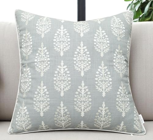 Floral Sprig Embroidered 18x18 Throw Pillow Cover, Robins Egg - color: Robins Egg-chandni, size: 18" x 18" (Pack of 1)