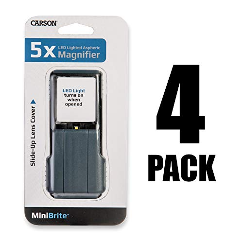 Carson MiniBrite 5x LED Lighted Slide Out Pocket Magnifying Glass - size: Pack of 4