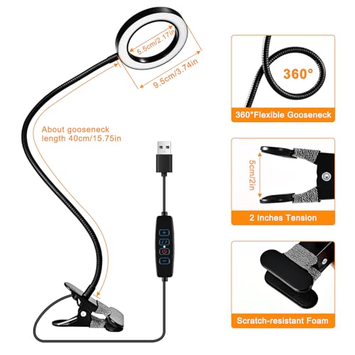 10X Magnifying Glass with Light and Timer, 2 in 1 Magnifying Desk Lamp, 3 Color Modes 10 Dimmable Brightness, Flexible Gooseneck Magnifier with Light for Craft Hobby Sewing Close Work(No Adapter) - size: 95mm