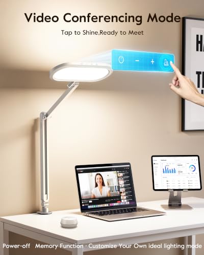 LitONES LED Desk Lamp with Clamp and Stepless Remote, Dual-Sided Soft Light - color: White