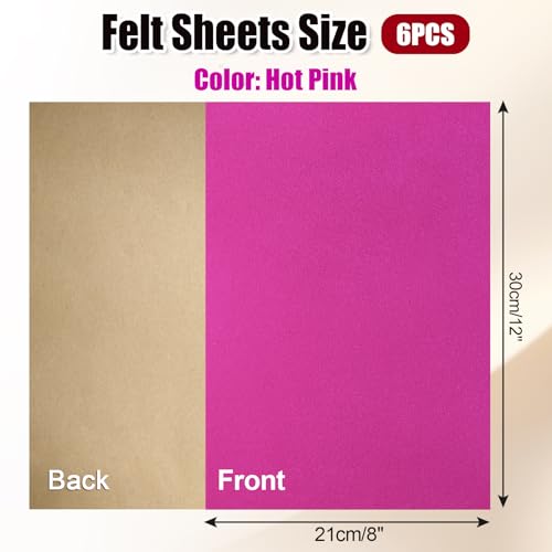 Biaungdo 6 Pcs Self Adhesive Felt Sheets, Hot Pink, 8 x 12 Inch