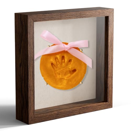 8x8 Shadow Box Picture Frame Display Case with Soft Linen Back, Brown Wooden Memory Shadow Box Frame with Tempered Glass Cover for Wall or Tabletop Display - color: Brown, size: 8x8
