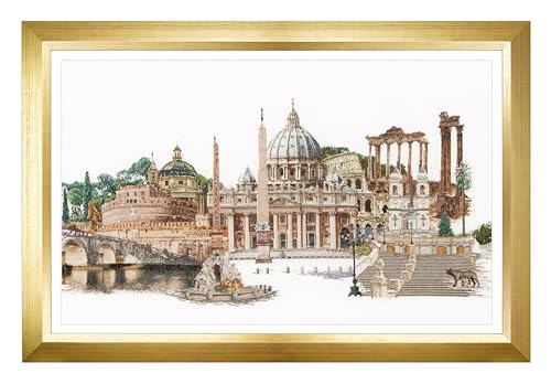 Thea Gouverneur - Counted Cross Stitch Kit - Rome Italy - Aida - 18 Count - Embroidery Kit for Adults - DMC Embroidery Threads and Other Cross Stitch Supplies Included - 499A - color: Rome Theme, size: 31 x 19.75 inches