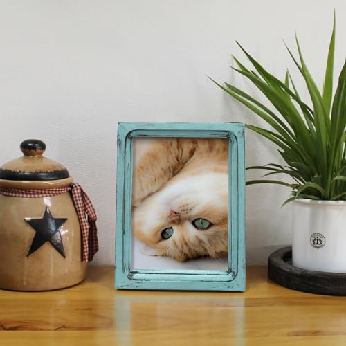 CVHOMEDECO. 6x8 Picture Frame Made of Solid Wood High Definition Glass Rustic Vintage Designs Small Photo Frame for Tabletop Display and Wall Mounting, Distress Blue - color: Distress Blue A, size: 6" X 8"