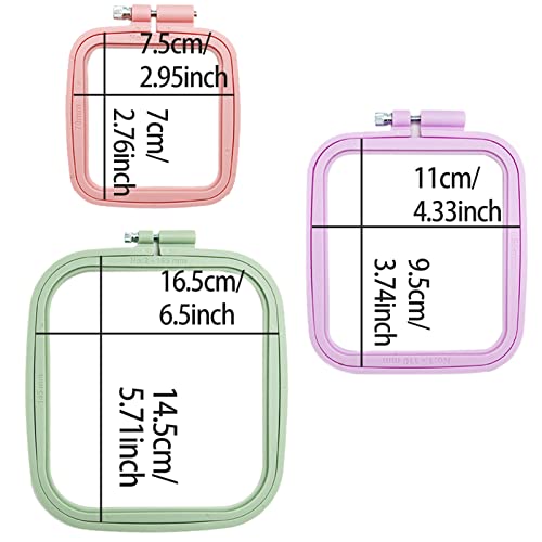 3 Pieces 3 Sizes Square Embroidery Hoops, Cross Stitch Hoop and ABS Plastic Embroidery Hoops for Embroidery,Cross Stitch and DIY Craft Sewing,Including 16pcs Gold Eye Sewing Needles - style: 3 sizes square