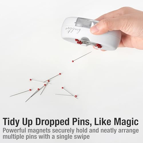 Beaditive Magnetic Pin Cushion with Drawer - Strong Magnet Pin Holder Cushions for Sewing - 50 Glass Head Quilting Pins Included - Chic Pincushion Caddy for Sewing Pins, Paper Clips, Screws – White - color: White