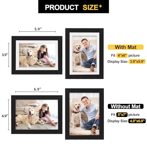 TOFOREVO 5x7 Picture Frames with 4x6 Mat Set of 2, Black - color: Black Wood Grain, size: 5x7