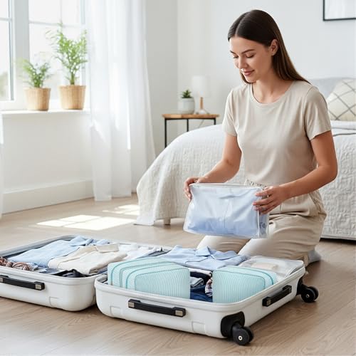 Sanwuta 10 Pcs Seersucker Cosmetic Bag Seersucker Makeup Bag Women Stripe Large Travel Toiletry Organizer Preppy Storage Pouch for Embroidery Wedding Bridesmaid Bride Mom (Mint Green) - color: Mint Green