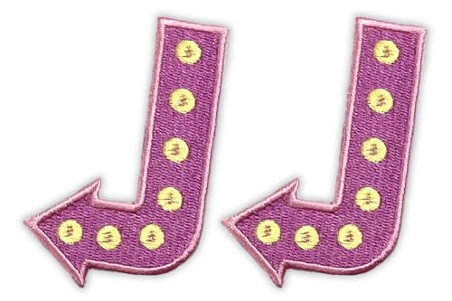Embroidered Neon Sign Arrow Patch, 3" x 2", Pink, Iron-On for Hats, Bags, Jackets, 2-Pack - color: Neon Sign Arrow