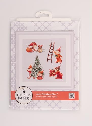 DUTCH STITCH BROTHERS - Counted Cross Stitch Kit - DSB017A - Christmas Elves 1- Aida - 9.8 x 9.8 Inch - DIY for Adults - color: DSB017A Aida
