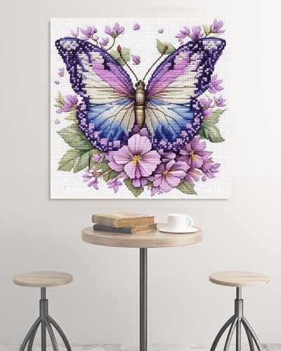 askkqtx Butterfly Stamped Cross Stitch Kits for Adults 14x14 Inch - color: Butterfly-XJ007