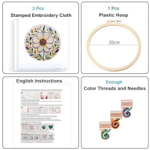 Konrisa Embroidery Kits for Adults, 3pcs Elf Flower Fairy Floral Embroidery Starter Kit DIY Sewing Practice with Hoop,Needlepoint Cross Stitch Kit - color: flower fairy