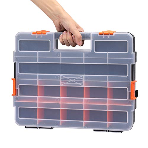 MIXPOWER 15-inch 2pcs Toolbox Organizer Sets, 20 Removable Dividers, Durable Plastic Box, Excellent for Screws, Nuts, Small Parts, 34-Compartment Black/Orange 2 Pieces Set (Pack of 2) - size: Black/Orange (Pack of 2)