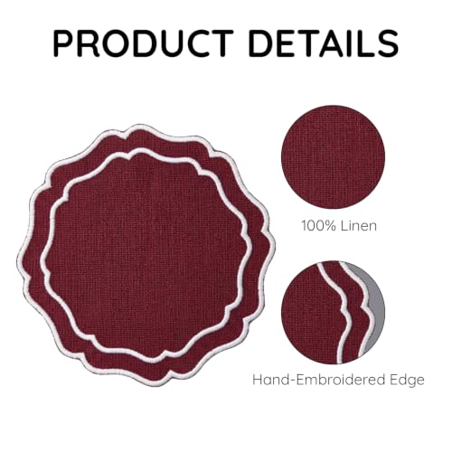 Linen Coasters for Drinks, Set of 6, 6 inch, Cinnabar - color: 1270 - Cinnabar, size: 6 inches