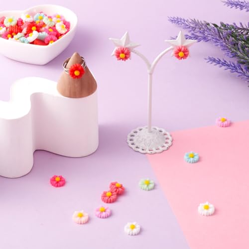 Beadthoven 200pcs 11mm Tiny Resin Flower Cabochons Mixed Colors No Hole Daisy Flatback Charms Mini Flowers Cameo Charms Jewelry Embellishment Supplies for Gluing DIY Jewelry Earrings Rings - color: 0Daisy-Mixed#11mm