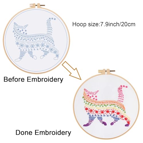 Louise Maelys Cute Cat Embroidery Kit for Beginners Creative Set - color: flower cow