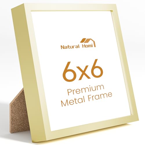 6x6 Aluminum Metal Picture Frame,Tempered Glass Gold Photo Frame 6x6 for Family Photo,Posters,Art,Document to Wall Mount Horizontally or Vertically - size: 6x6
