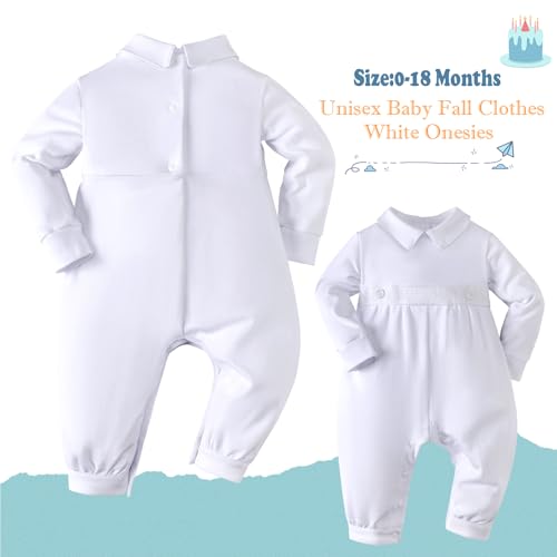 Booulfi Boy Baptism Outfits White Romper Fall Clothes Christening Gifts - color: White-5158, size: 9-12 Months