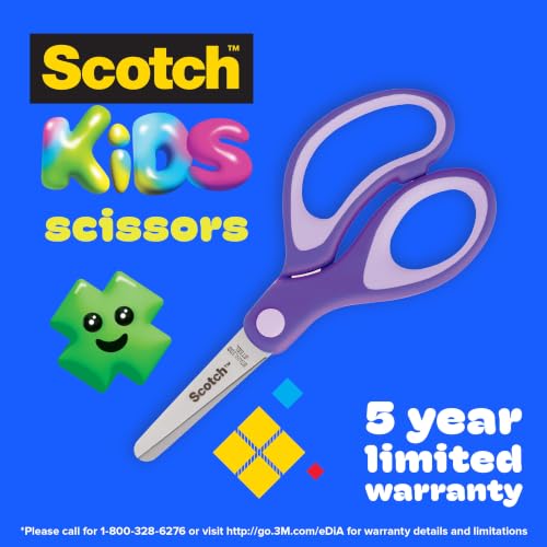Scotch 5" Soft Touch Blunt Kid Scissors, Purple, 12 Count, Teacher's Pack - size: 12 count - pointed