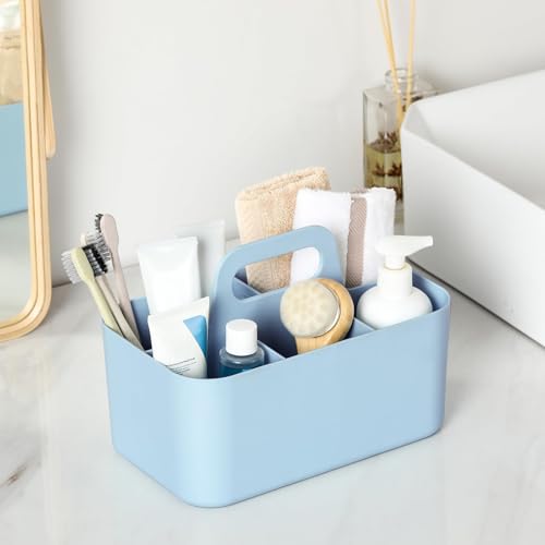 Multiuse Caddy Organizer with Handle, Portable Divided Plastic Tote Bin - Art Craft, Stationary Pen Marker Crayons, Makeup Hair Supplies Storage - Bathroom, Classroom, Dorm, Office, Desk Holder - Blue - color: Blue