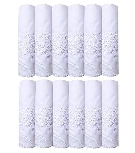 La closure Ladies White Hankies Cotton Embroidery Lace Wedding handkerchiefs - size: Pack of 6