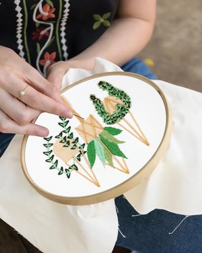 Santune 3 Sets Embroidery Kit for Beginners Needlepoint Cross Stitch Kits for Adults,Stitch Learning DIY Sets with Instruction Video,Stamped Floral Patterns,Hoop,Threads,Sewing Kit - color: Pothos Series