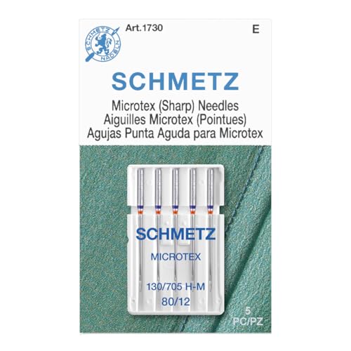 SCHMETZ Microtex Sharp Sewing Machine Needles - Quilting & Topstitching Supplies, Size 80/12, 5-Needle Card, Pack of 1 - size: 1 Card (5 Needles)
